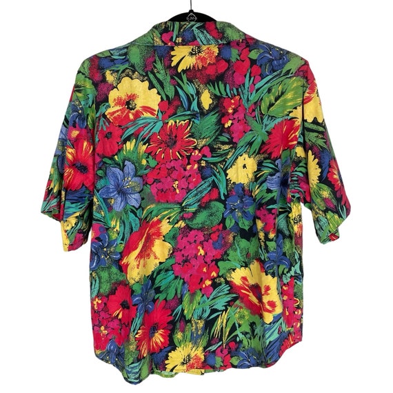 Vintage 80s colorful floral short sleeve button f… - image 3
