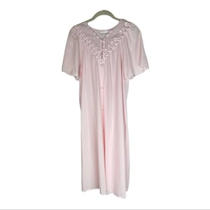 Vintage Shadowline pink nylon button front nightgown lace trim