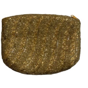 Vintage gold beaded clutch evening formal handbag purse