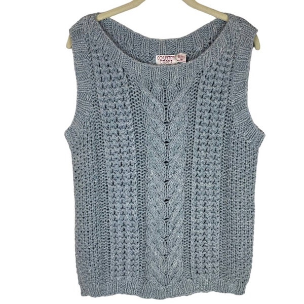 Vintage light blue cable knit boatneck sweater vest