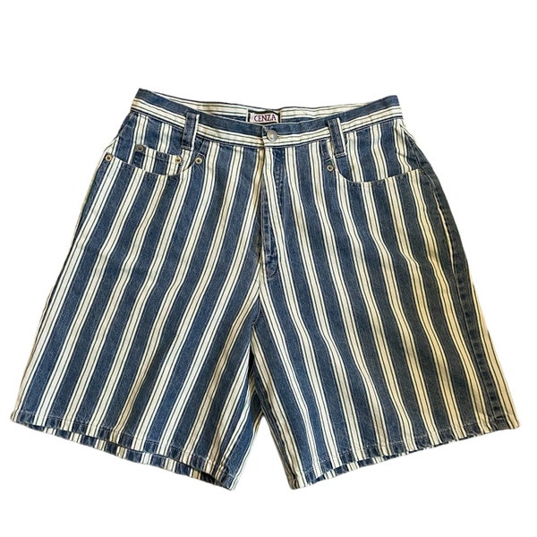 Vintage 90s Cenza striped high rise denim mom shorts