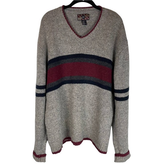 Vintage striped wool blend v neck grandpa sweater