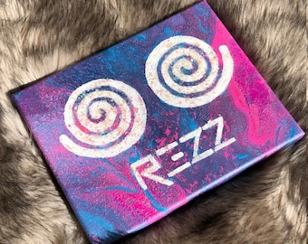 REZZ beyond the senses inspired iridescent glitter reflective spiral edm rave space mom eyes fluid pour pink blue textured PAINTING