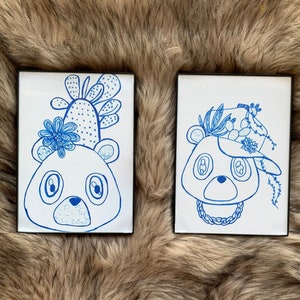 KANYE WEST yeezy graduation bear blue ink set of 2 PRINTS featuring succulent cactus ivy flowers