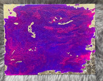 From the Cave of Wonders - fluid flow pour textured canvas panel purple and gold PAINTING