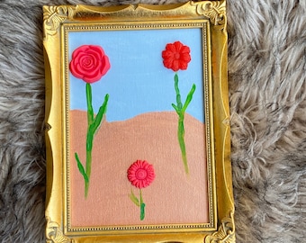 Gold vintage framed “Desert Moon Flowers” 3d painting