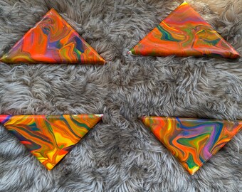 4 piece triangle rainbow orange pour art canvas painting