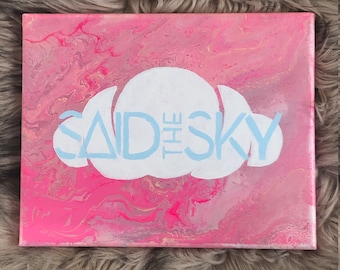 SAID THE SKY inspired edm rave festival fluid flow poured pink and blue cloud sky canvas Painting