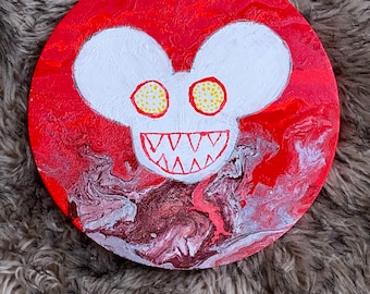 REZZMAU5 inspired flow pour textured art painting metallic silver white red rezz DEADMAU5 edm
