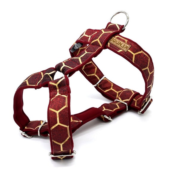 Handmade dog harness guard soft neoprene padded KenDog waterproof polyester Burgund Honeycombs