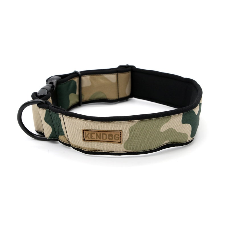 Handmade dog collar soft neoprene padded KenDog waterproof polyester Sand Camo