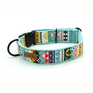 Handmade dog collar soft neoprene padded KenDog waterproof polyester Etno Aztecs