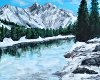 Original acrylic painting of Mountain Snow Reflections