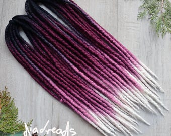 Wool Dreads BURGUNDY 15-60 pcs 12-32 inches DE wool dreadlocks double ended full set  wool extensions ombre