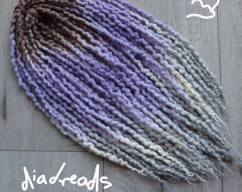 Thin Wavy Dreads DE Wool dreadlocks double ended full set wavy extensions LAVENDER SILVER ash blonde roots