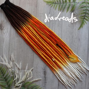 Wool dreadlocks DE Pumpkin Patch orange yellow wool dreads, braid in fake dreads full set, goth Halloween fall photoshoot hair