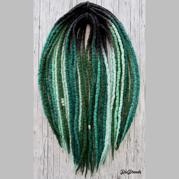 Green Wool Dreadlocks DE: DEEP WATERS Braid In Hair Extensions Dreads