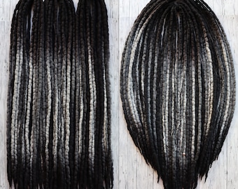 Wool Dreads Full Set  BLACK ONYX DE Wool dreadlocks dreads double ended natural wool extensions gray grey black mix