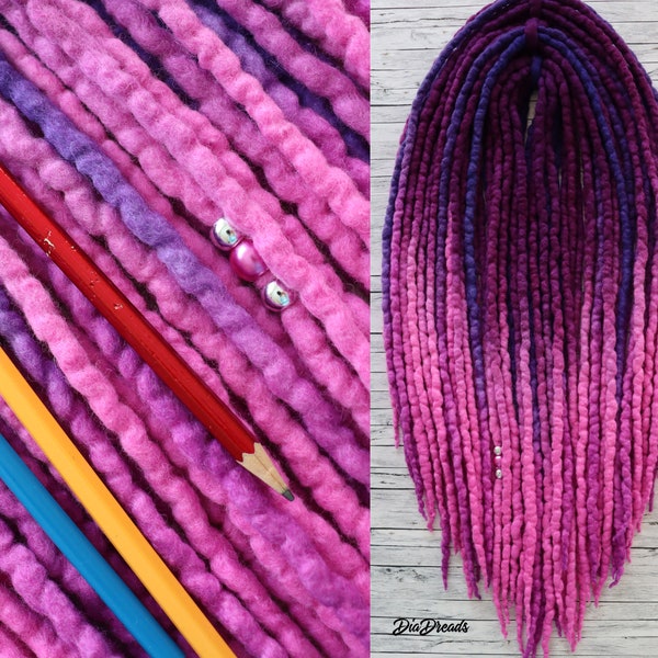 Wool dreadlocks DE Fresh Pink purple pink wool dreads, braid in fake dreads full set wool dreads double ended
