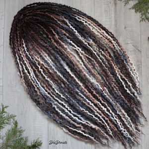 Thin MICRO de Wool Dreads Full set ROCKIES (dark brown roots) short medium long dreadlocks double ended extensions brown cream stone gray