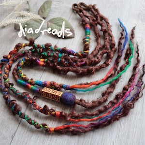 Curly Wool Dreadlock Hair Wrap / Clip - 25 inch - set of 2 pieces Festival Hair Accessory Rainbow Decorated Brown Dreads DE tie clip on