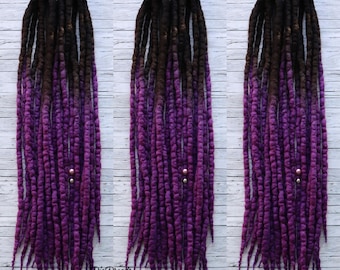 Wool Dreads Fruit PURPLE 15-60 pcs 12-32 inches DE wool dreadlocks double ended full set  wool extensions ombre
