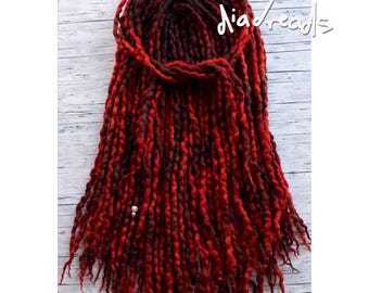 Wavy Wool Dreads – Fall Leaves Ombre Hair Extensions - From 10DE - Red Orange Brown Dreadlocks