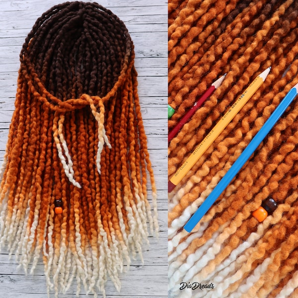 Thin Dreads Dark FOXY auburn brown ginger DE micro wool dreadlocks double ended full set wool extensions locks fox special wavy foxtail