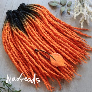 Wavy Wool Dreads HALLOWEEN ORANGE DE wool dreadlocks double ended full set wool extensions fox dreads fire uv black-light reactive bright