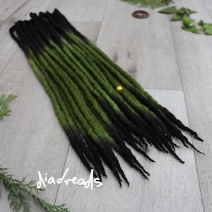 Merino Wool Dreads IVY Black Green Wool Dreadlocks Braid in Extensions