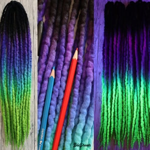 Wool Dreads DE uv reactive NORTHERN LIGHTS wool dreadlocks double ended full set  wool extensions ombre purple blue turquoise neon green