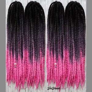 Double ended wool dreadlocks Black to Bright Pink wool dreads, braid in fake dreads full set
