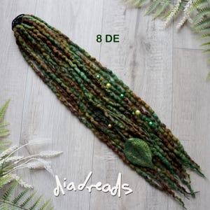 Wool Dread Ponytail Hair Tie Messy Bun CHOOSE LENGTH and VOLUME Dreadlock Fall Elastic Green image 4
