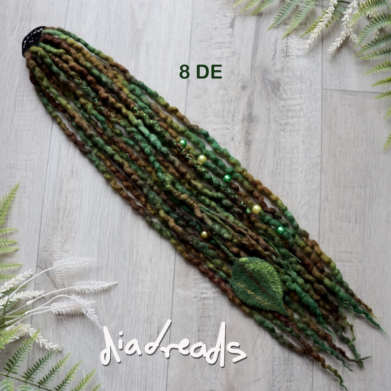 Wool Dread Ponytail Hair Tie Messy Bun CHOOSE LENGTH and VOLUME Dreadlock Fall Elastic Green image 4