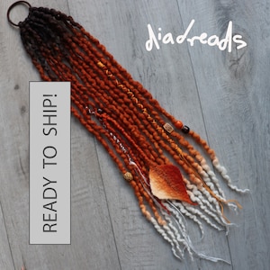 Wool Dread ponytail Hair Tie for ponytail or messy bun, dreadlock falls on hair elastic, dread style in seconds, orange fall fox