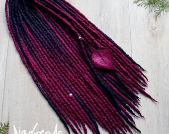 Dreadlock Extensions, Merino Wool Dreads, Braid In DE Dreads, Burgundy Black  MULBERRY