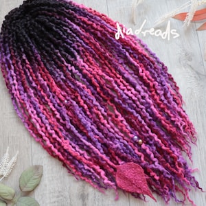 Micro Thin Wavy DE Wool Dreads ROSES black roots wool dreadlocks double ended extensions red pink purple ombre wavy 20 DE to full set