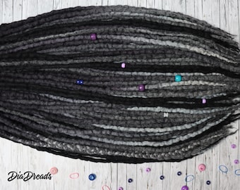 Ombre Black to Grey Wool Dreads: Merino Dreadlock Extensions