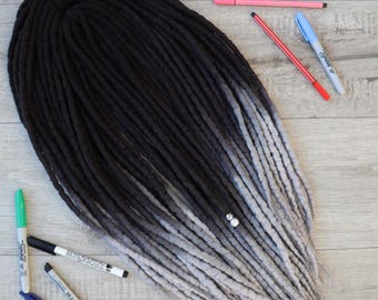 Wool dreadlocks DE  black grey gray OMBRE dreads double ended full set merino wool extensions
