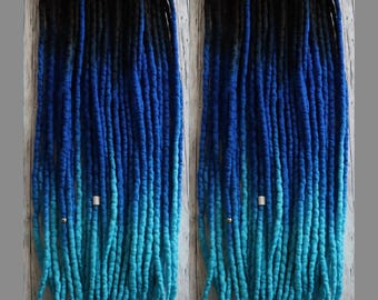 Double ended wool dreadlocks WATERFALL ombre dreads, braid in fake dreads full set sapphire blue turquoise