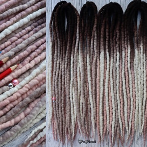 Wool Dreads SEASHELL DE Wool dreadlocks double ended natural wool extensions dark brown roots shell pink ash blonde white