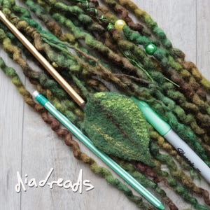 Wool Dread Ponytail Hair Tie Messy Bun CHOOSE LENGTH and VOLUME Dreadlock Fall Elastic Green image 6