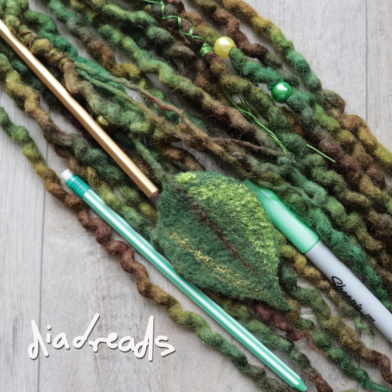 Wool Dread Ponytail Hair Tie Messy Bun CHOOSE LENGTH and VOLUME Dreadlock Fall Elastic Green image 6