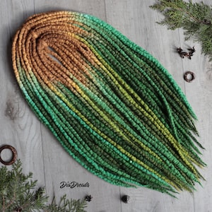 DE Wool dreadlocks extensions SPRING MEADOW green dreads, braid in fake dreads full set faux dreads double ended earthy greens