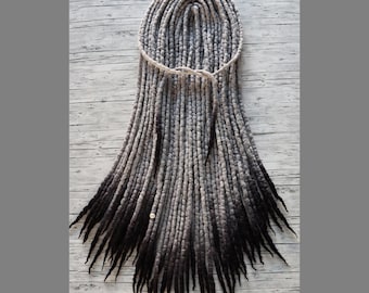 Merino Wool dreads grey SILVER gray black OMBRE double ended braid in dreadlock extensions