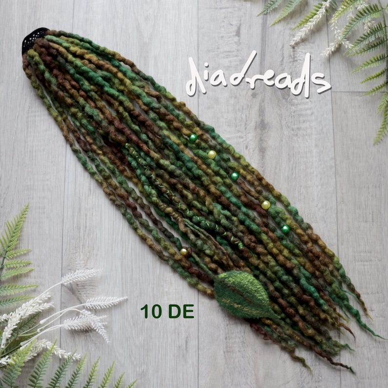 Wool Dread Ponytail Hair Tie Messy Bun CHOOSE LENGTH and VOLUME Dreadlock Fall Elastic Green image 8