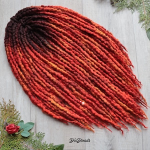 Wavy Wool Dreads DE - PHOENIX dark roots (black on request)  dreadlocks double ended full set wool extensions red orange yellow ombre