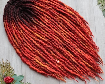 Wavy Wool Dreads DE - PHOENIX dark roots (black on request)  dreadlocks double ended full set wool extensions red orange yellow ombre