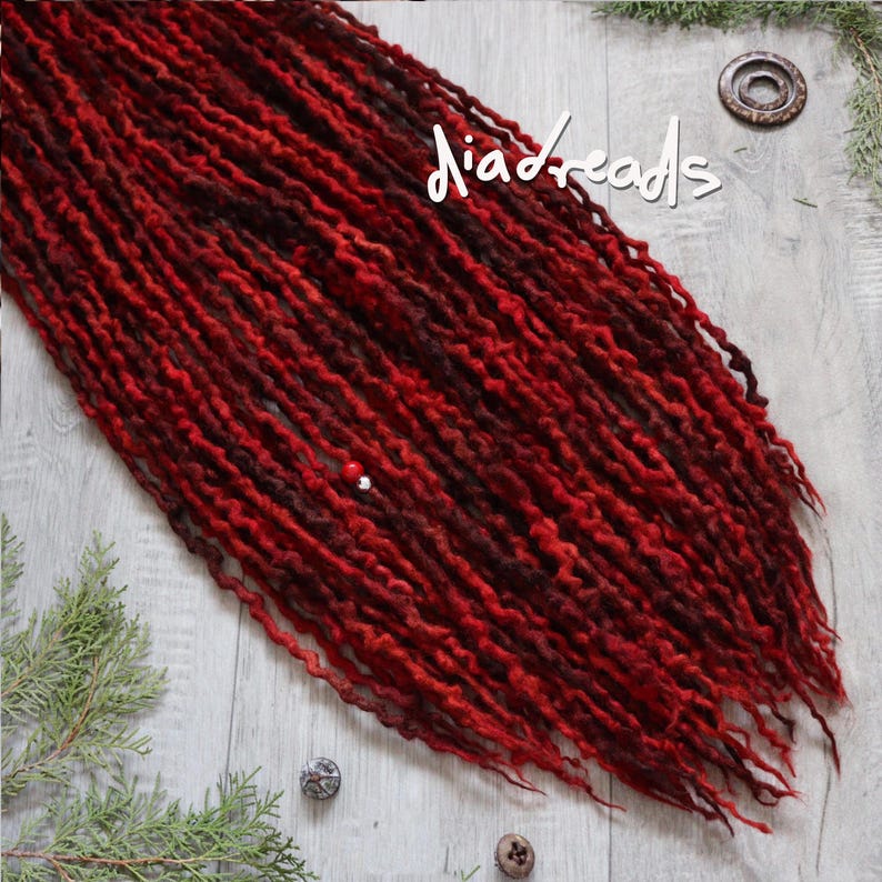Thin Wavy Wool DE Dread Locks FALL LEAVES Red Brown Orange Chopstick Thin image 1