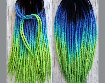 Wool Dreads UV Reactive LUNA MOTH  Dreadlock Extensions Blue Turquoise Neon Green